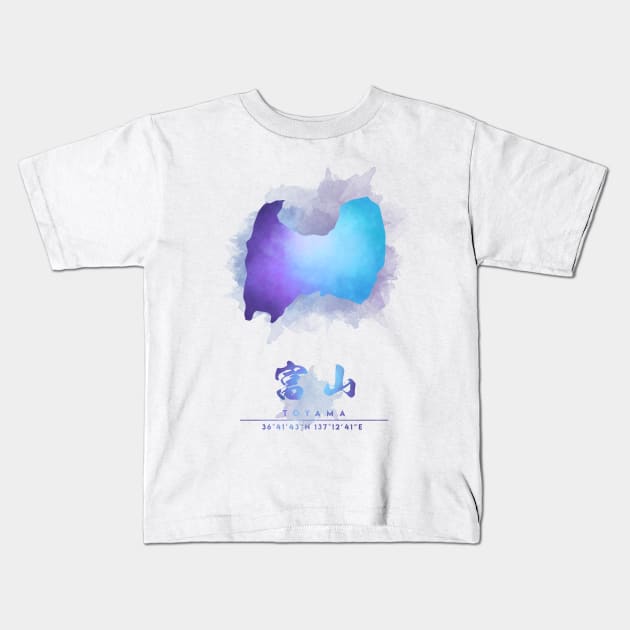 Toyama, Japan Watercolor Map Art Kids T-Shirt by Takeda_Art